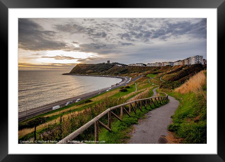 Scarborough north bay, pathways at sunrise Framed Mounted Print by Richard Perks