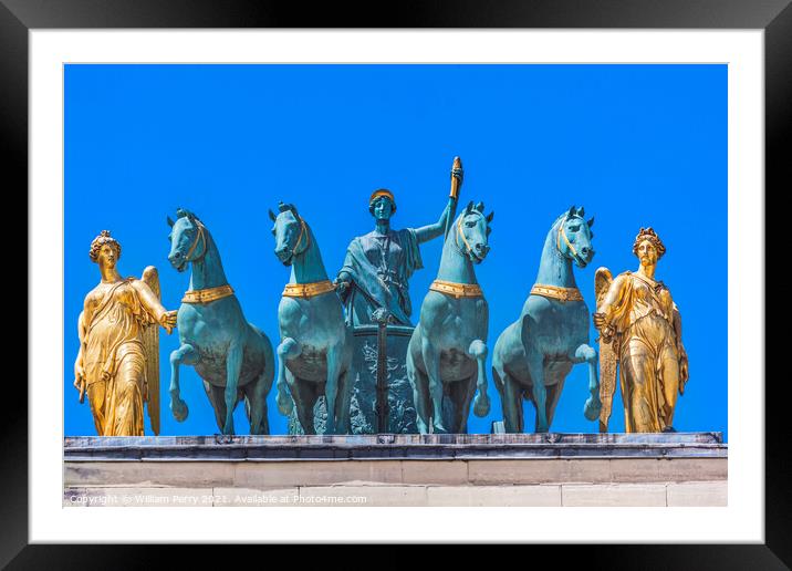 Horses Chariot Statues Arc de Triomphe du Carrousel Paris France Framed Mounted Print by William Perry