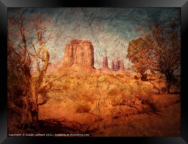Monument Valley with aged affect Framed Print by Susan Leonard