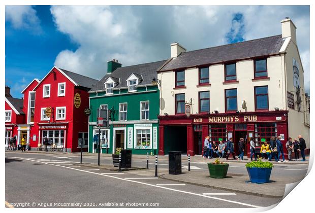 Colourful buildings in Dingle Town, County Kerry Print by Angus McComiskey