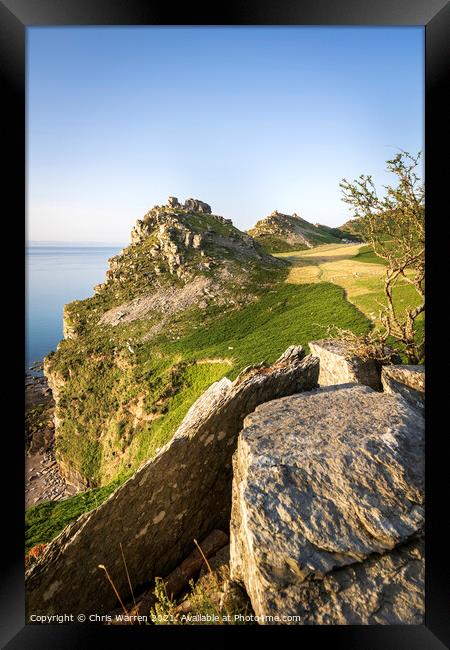 Valley of the Rocks in the evening light Framed Print by Chris Warren