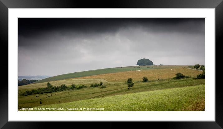 Stormy skies over countryside near Chalton Shaftes Framed Mounted Print by Chris Warren