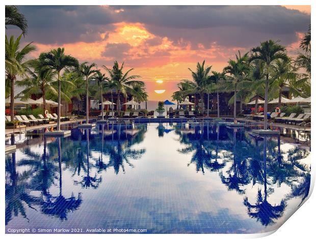 Sunset by the pool Print by Simon Marlow