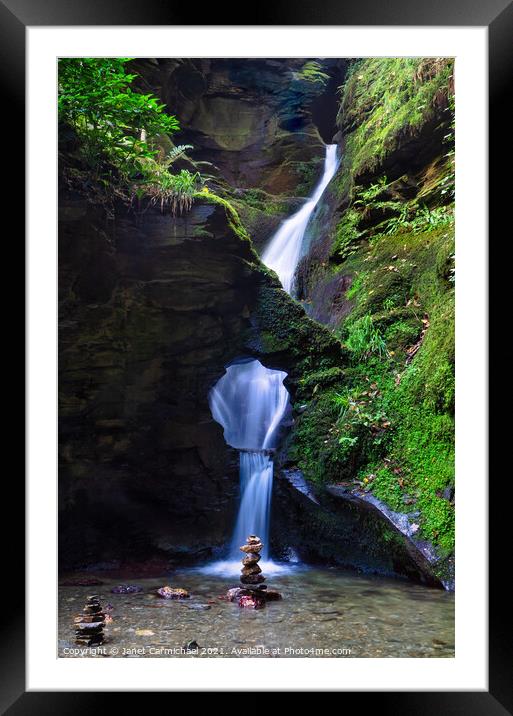 Serene St Nectan Waterfall Framed Mounted Print by Janet Carmichael