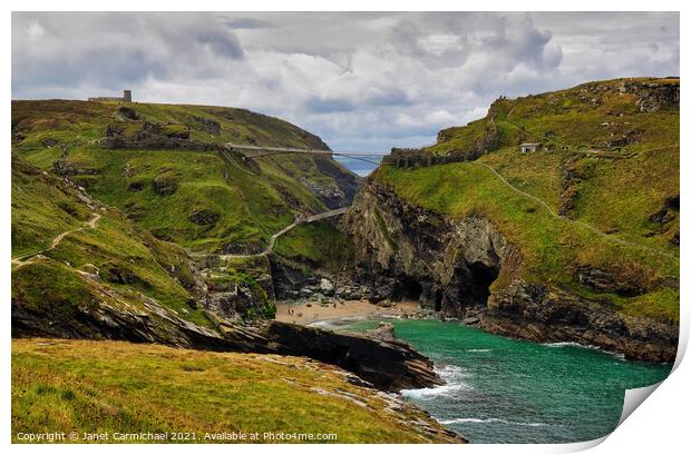 Merlin's Cave and Tintagel Cove Print by Janet Carmichael