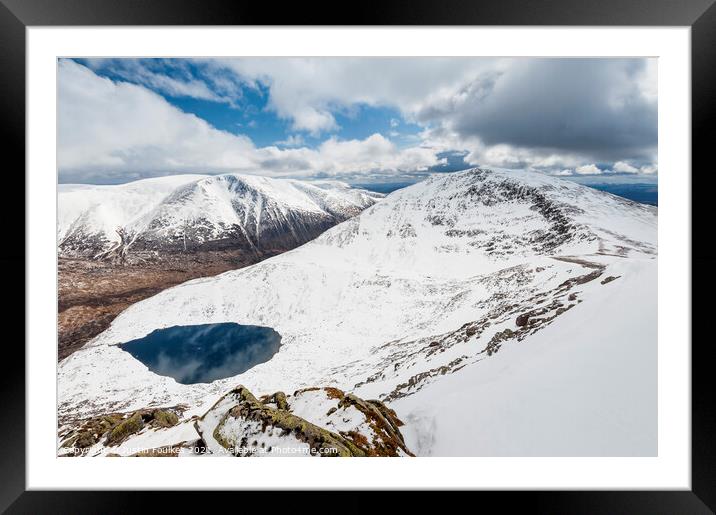 Winter view of Ben Macdui, Cairn Toul and Lochan Uaine, Cairngorms Framed Mounted Print by Justin Foulkes