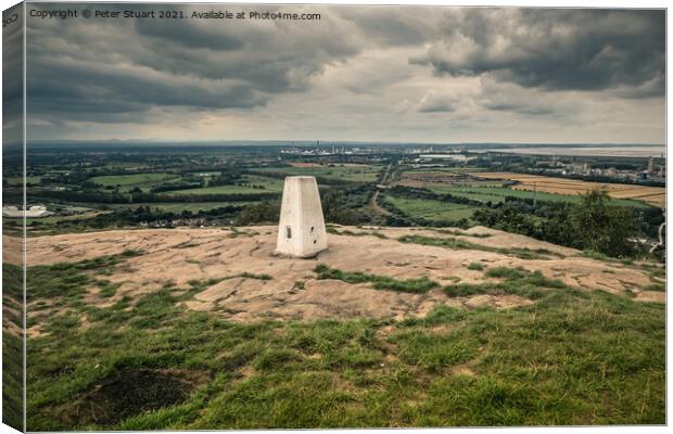 Trig point on the summit of Helsby Hill in Cheshire Canvas Print by Peter Stuart