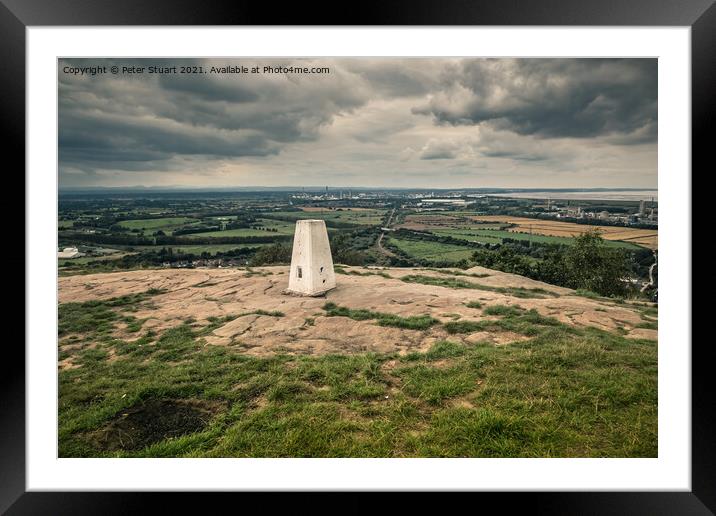Trig point on the summit of Helsby Hill in Cheshire Framed Mounted Print by Peter Stuart