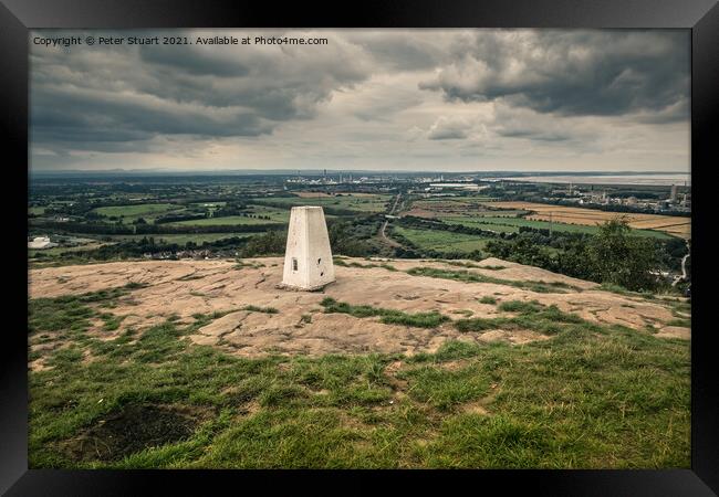 Trig point on the summit of Helsby Hill in Cheshire Framed Print by Peter Stuart