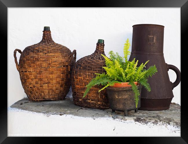 Rustic Portuguese Wine Bottles Framed Print by Dudley Wood
