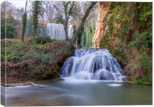 Double waterfall in long exposure at the stone monastery Canvas Print by Vicen Photo