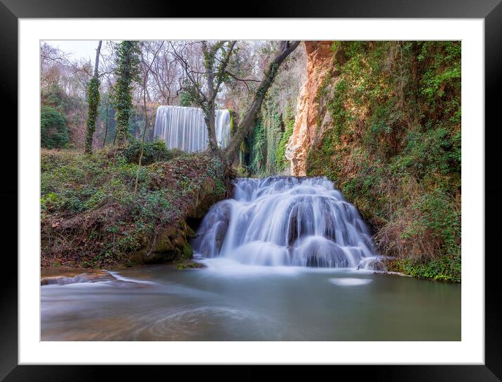 Double waterfall in long exposure at the stone monastery Framed Mounted Print by Vicen Photo