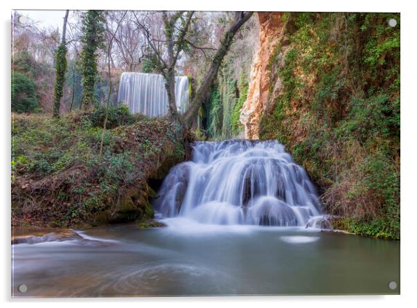 Double waterfall in long exposure at the stone monastery Acrylic by Vicen Photo