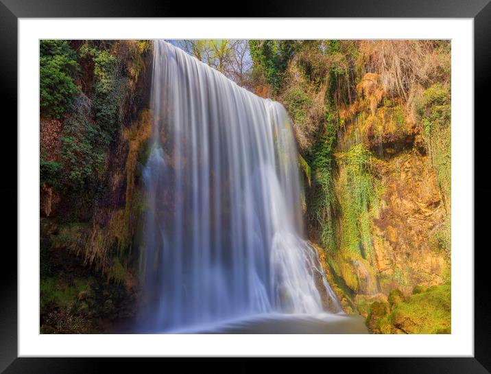 La caprichosa waterfall in stone monastery in long exposure Framed Mounted Print by Vicen Photo