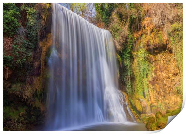 La caprichosa waterfall in stone monastery in long exposure Print by Vicen Photo