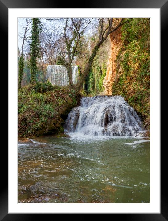 A double waterfall in the natural park of the stone monastery Framed Mounted Print by Vicen Photo
