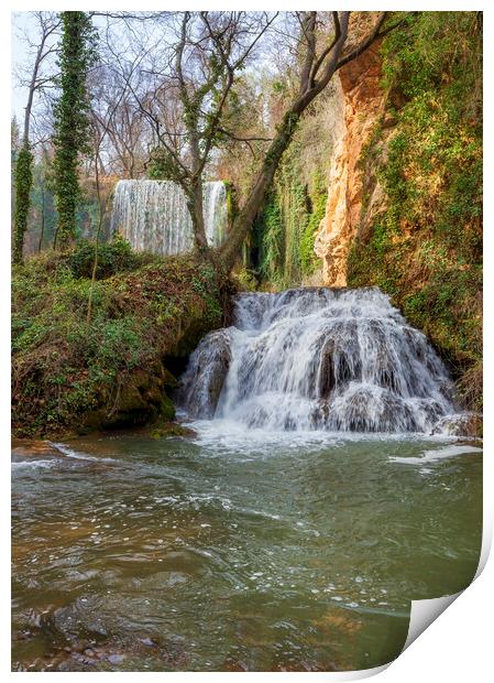 A double waterfall in the natural park of the stone monastery Print by Vicen Photo