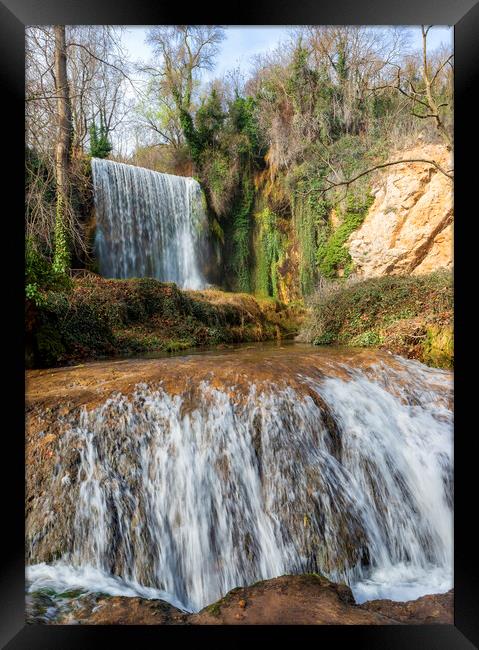 Double waterfall with the whimsical one in the background at the Monasterio de Piedra Framed Print by Vicen Photo