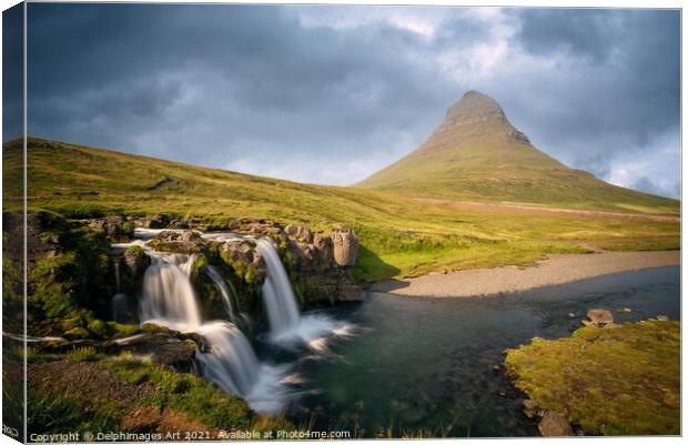 Iceland landscape. Mount Kirkjufell and waterfall Canvas Print by Delphimages Art