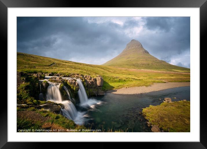 Iceland landscape. Mount Kirkjufell and waterfall Framed Mounted Print by Delphimages Art