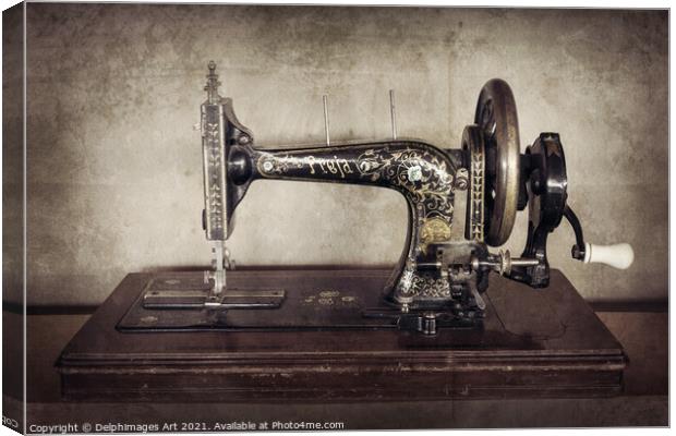 Vintage sewing machine sepia still life Canvas Print by Delphimages Art