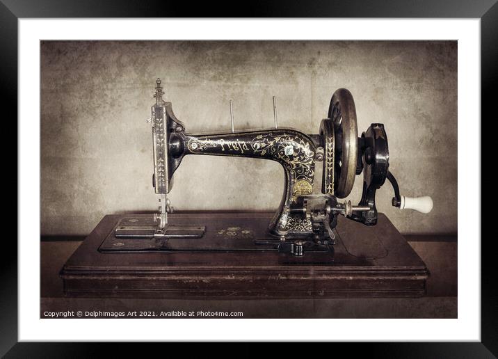Vintage sewing machine sepia still life Framed Mounted Print by Delphimages Art