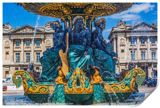 Fountain of Maritime Industry Place de la Concorde Paris France Print by William Perry