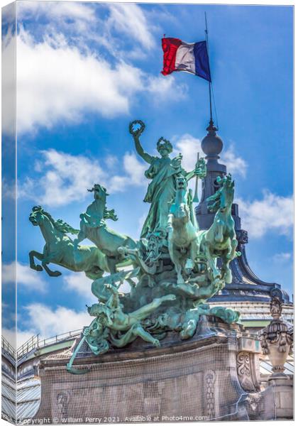 Immortality Statue Flag Grand Palais de Champs Elysees Paris Fra Canvas Print by William Perry