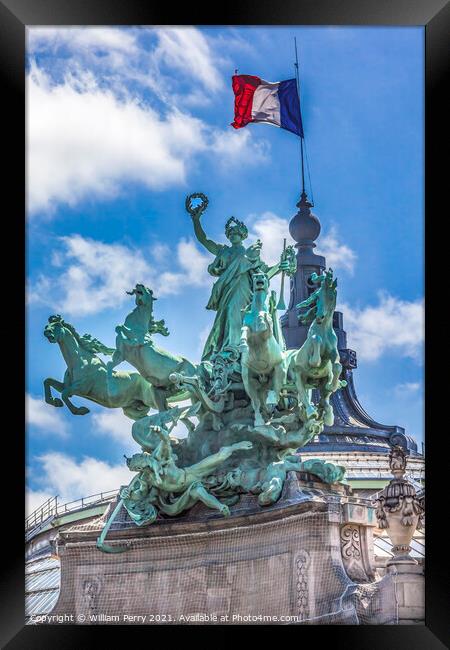 Immortality Statue Flag Grand Palais de Champs Elysees Paris Fra Framed Print by William Perry