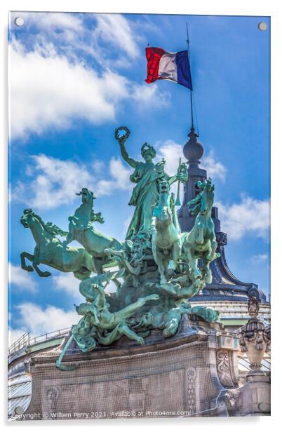Immortality Statue Flag Grand Palais de Champs Elysees Paris Fra Acrylic by William Perry