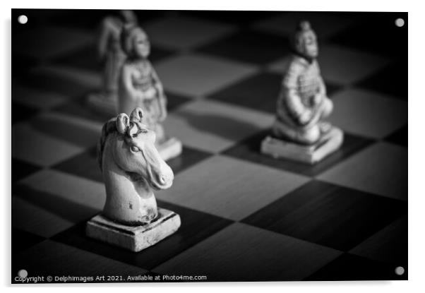 Chess. White knight on a chinese chess game  Acrylic by Delphimages Art
