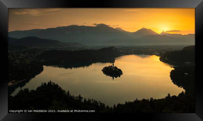 Sunrise at Lake Bled Framed Print by Ian Middleton