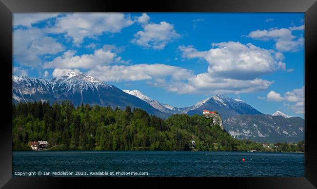 Lake Bled and castle Framed Print by Ian Middleton