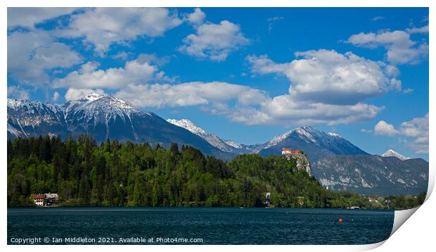 Lake Bled and castle Print by Ian Middleton