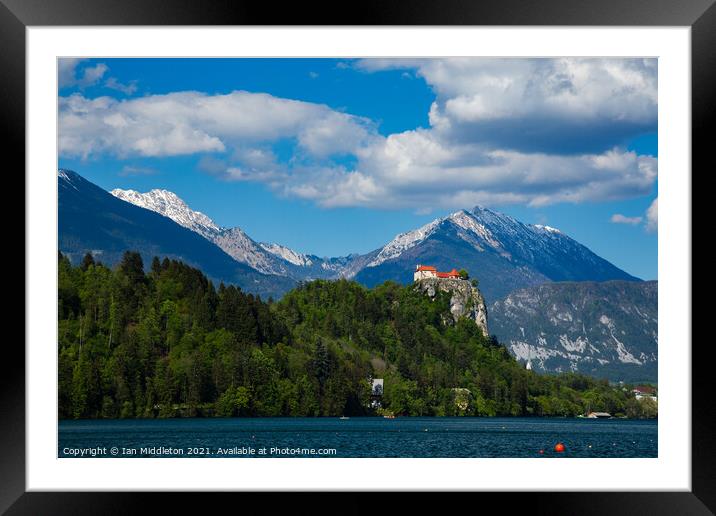 Lake Bled and castle Framed Mounted Print by Ian Middleton