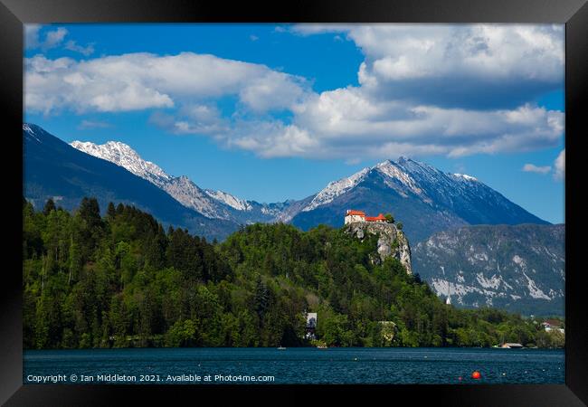 Lake Bled and castle Framed Print by Ian Middleton