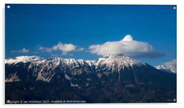 Karavank Alps in Slovenia.  Acrylic by Ian Middleton