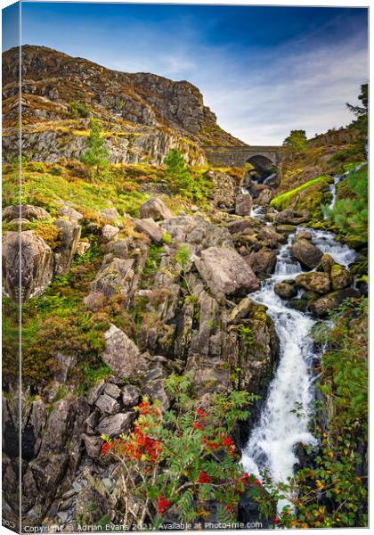 Ogwen Waterfall Snowdonia  Canvas Print by Adrian Evans