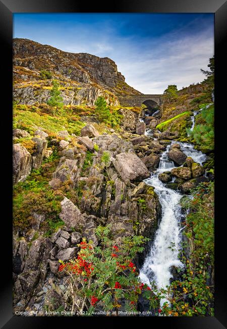 Ogwen Waterfall Snowdonia  Framed Print by Adrian Evans