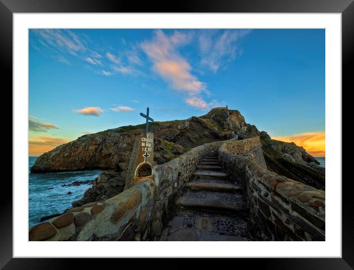 San Juan de Gaztelugatxe under a blue sky Framed Mounted Print by Vicen Photo