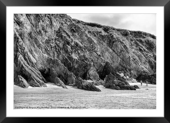 Sea cliffs Coumeenoole Beach Dingle Peninsula mono Framed Mounted Print by Angus McComiskey