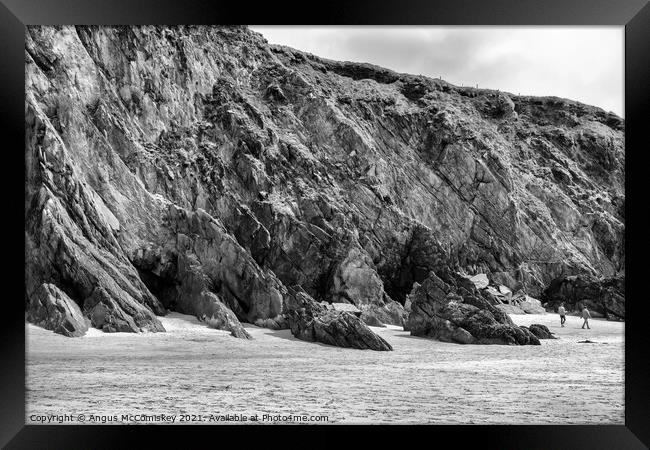 Sea cliffs Coumeenoole Beach Dingle Peninsula mono Framed Print by Angus McComiskey