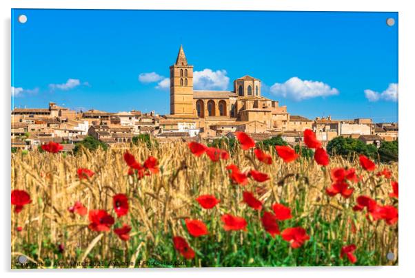 Sineu village Mallorca. Red Poppy Field Acrylic by Alex Winter