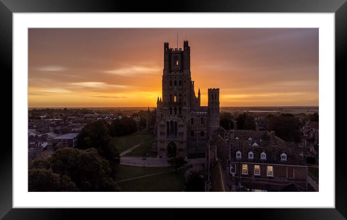 Sunrise behind Ely Cathedral, 28th September 2021 Framed Mounted Print by Andrew Sharpe