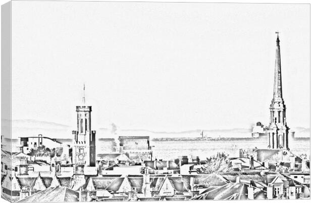 Pencil drawing of Ayr town architecture Canvas Print by Allan Durward Photography