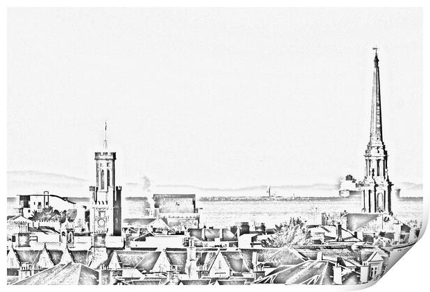 Pencil drawing of Ayr town architecture Print by Allan Durward Photography