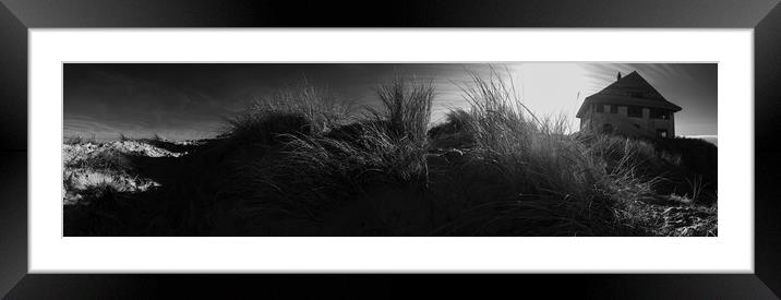 dune with beachhouse in Black and White Framed Mounted Print by youri Mahieu