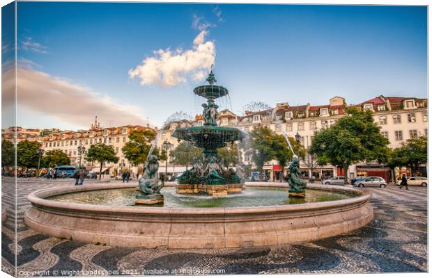Fountain Rossio Square Lisbon Portugal. Canvas Print by Wight Landscapes