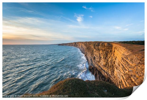 Sunset at Nash Point, South Wales Print by Heidi Stewart
