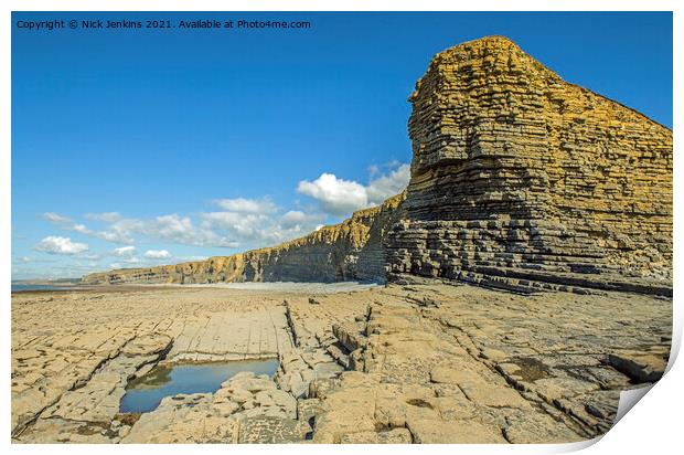 Cliffs at Nash Point Beach south Wales coasrline  Print by Nick Jenkins